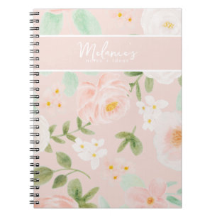 Carnet Fleurs Roses d'aquarelle en rose et en rose
