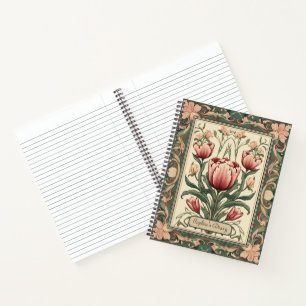 Carnet Fleurs roses et cadre ornement vert