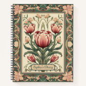 Carnet Fleurs roses et cadre ornement vert (Devant)
