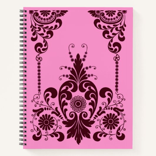 Carnet fleurs roses et impression de volutes (Devant)