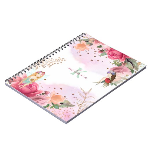 Carnet Fleurs roses et professeur de fées (Côté gauche)