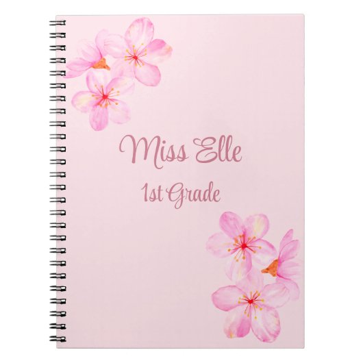 Carnet Fleurs roses féminines personnalisées (Devant)