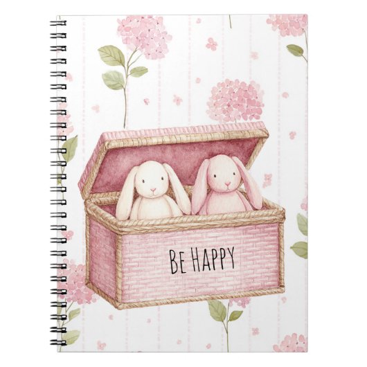 Carnet Fleurs roses joyeuses lapins dans une boîte (Devant)