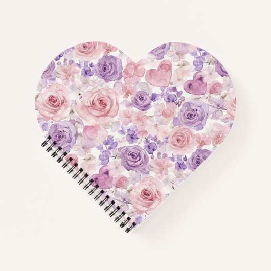 Carnet Fleurs roses lavande et cœurs (Devant)