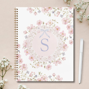 Carnet Fleurs roses monogrammées et floral en dentelle