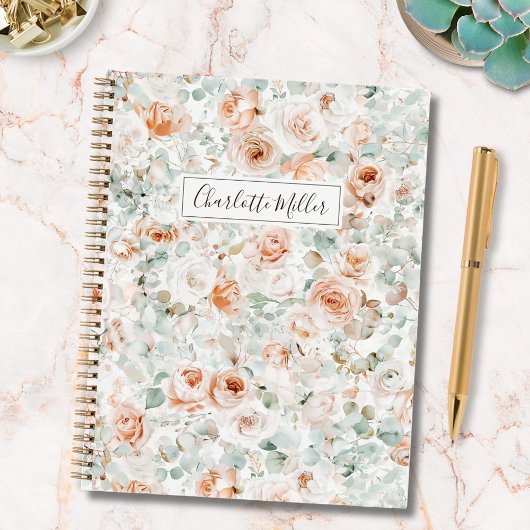 Carnet Fleurs Roses Monogrammes Eucalyptus Feuille Floral