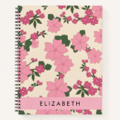 Carnet Fleurs Roses, Motif De Fleurs, Votre Nom (Devant)