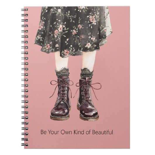 Carnet Fleurs roses noires jupe bottes (Devant)