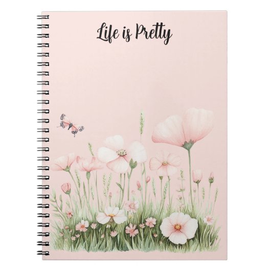 Carnet Fleurs roses pâles papillon (Devant)