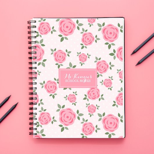 Carnet Fleurs roses personnalisées