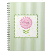 Carnet Fleurs roses rayures et pois monogrammées (Devant)