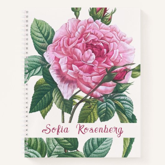 Carnet Fleurs roses roses avec Monogramme Feuille vert (Devant)