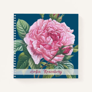 Carnet Fleurs roses roses avec Monogramme Feuille vert