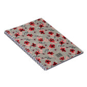 Carnet Fleurs roses rouges sur un fond gris. (Côté Droit)
