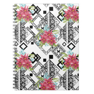 Carnet Fleurs roses sans joint floral ornemental noir bla