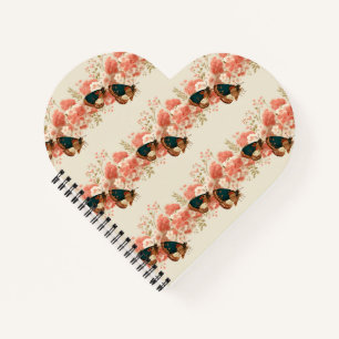 Carnet Fleurs roses vintage de printemps avec papillons