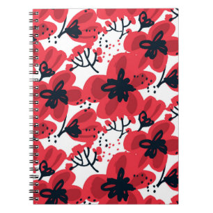 Carnet Fleurs rouges Abstraites dessinées à la main sans