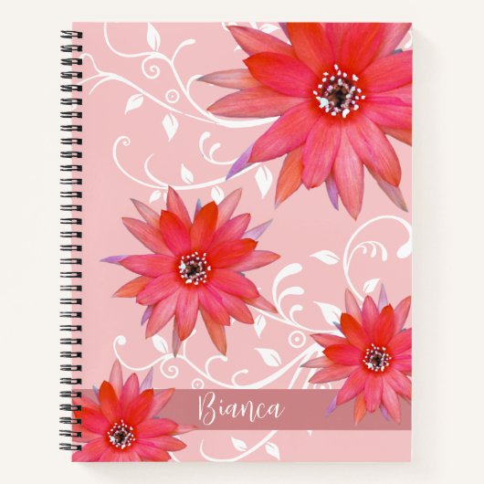 Carnet Fleurs Rouges Fantaisistes Feuilles Tourbillonnant (Devant)