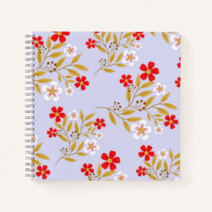 Carnet Fleurs rouges jolies de style vintage sur motif bl