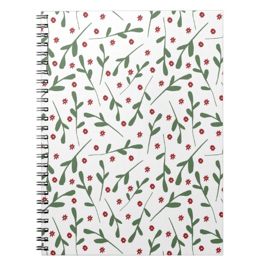 Carnet Fleurs rouges, motif feuille vert (Devant)