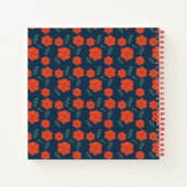 Carnet Fleurs rouges Motif Monogramme bleu foncé (Dos)