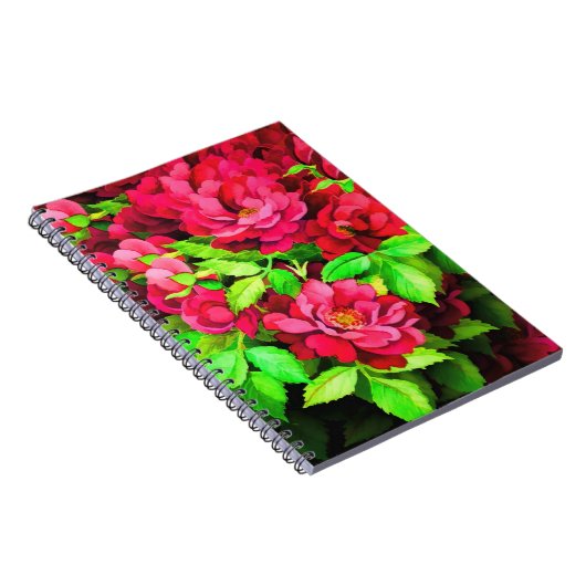 Carnet Fleurs rouges Peinture Feuille verte (Côté Droit)