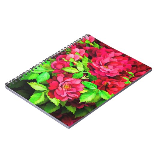 Carnet Fleurs rouges Peinture Feuille verte (Côté gauche)