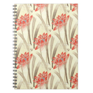 Carnet Fleurs rouges vintage sur motif beige