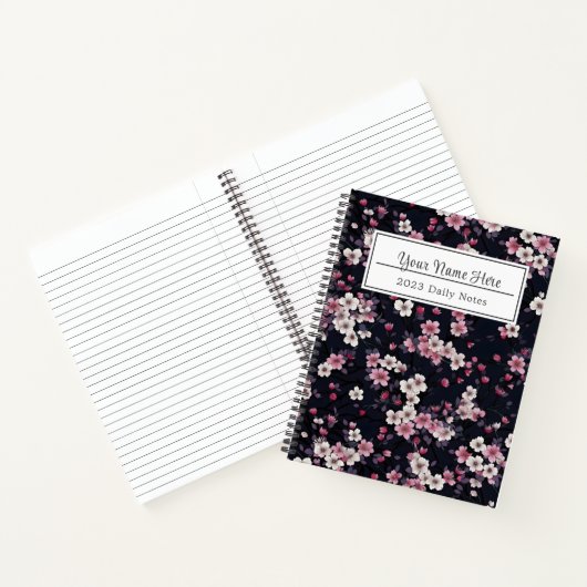Carnet Fleurs Sakura Roses Noires, Design Motif, (Intérieur)