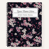 Carnet Fleurs Sakura Roses Noires, Design Motif, (Devant)