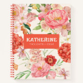 Carnet Fleurs sauvages aquarelle rose chic floral nom (Devant)