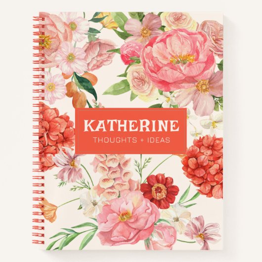 Carnet Fleurs sauvages aquarelle rose floral chic nom (Devant)