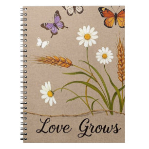 Carnet Fleurs sauvages bohémiens, papillons, tiges de blé