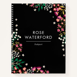 Carnet Fleurs sauvages Boho - Noir - Nom