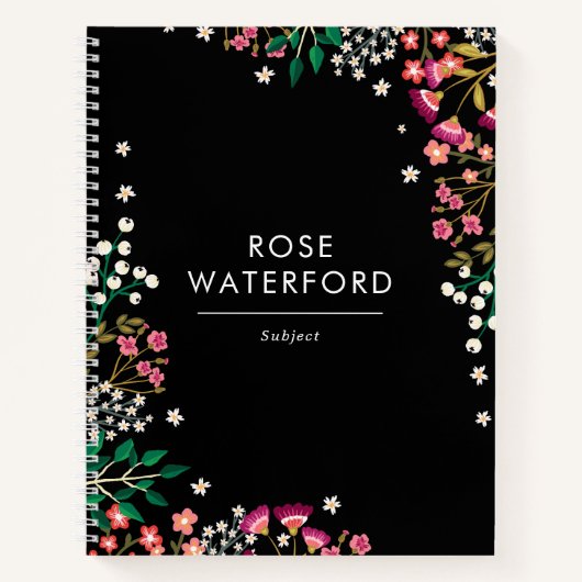 Carnet Fleurs sauvages Boho - Noir - Nom (Devant)