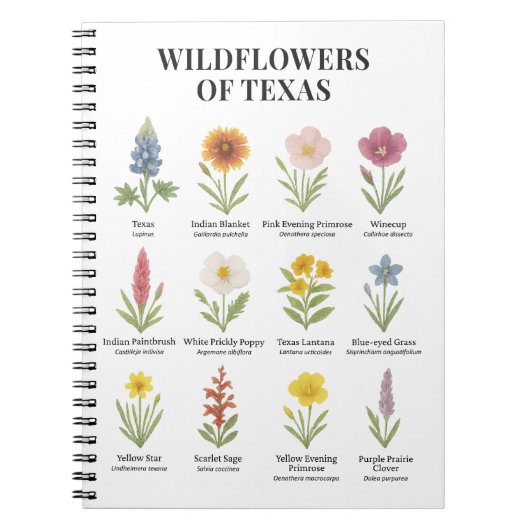 Carnet Fleurs sauvages du Texas dans le style aquarelle (Devant)
