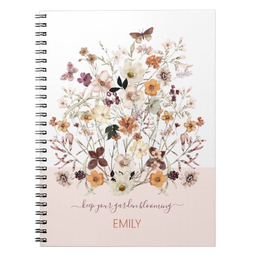 Carnet Fleurs sauvages pressés Nom personnalisé Botanique (Devant)