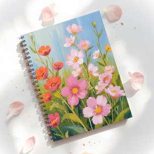 Carnet Fleurs sauvages roses Peinture florale à l'aquar