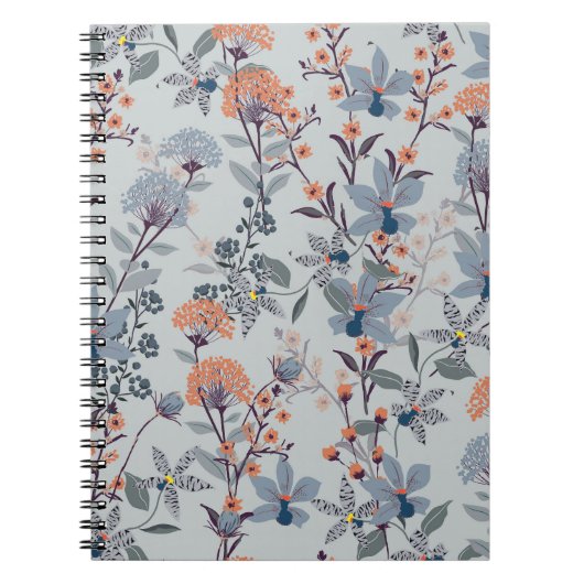 Carnet Fleurs sauvages sur bleu, motif botanique. (Devant)