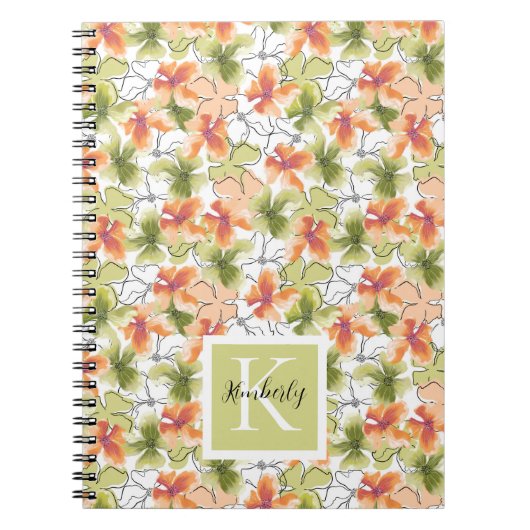 Carnet Fleurs tropicales et art linéaire Monogrammé (Devant)