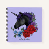 Carnet Fleurs Unicorne Noire violet (Devant)