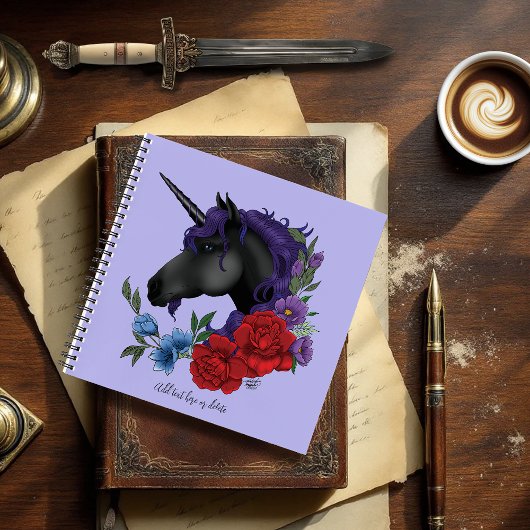 Carnet Fleurs Unicorne Noire violet