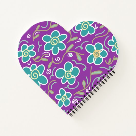 Carnet Fleurs vertes sur design pourpre (Dos)