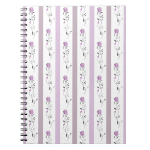 Carnet Fleurs vintage motif rayé blanc beige rose