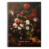 Carnet Fleurs Vintage Personnalisé Nom Monogramme Doré (Devant)