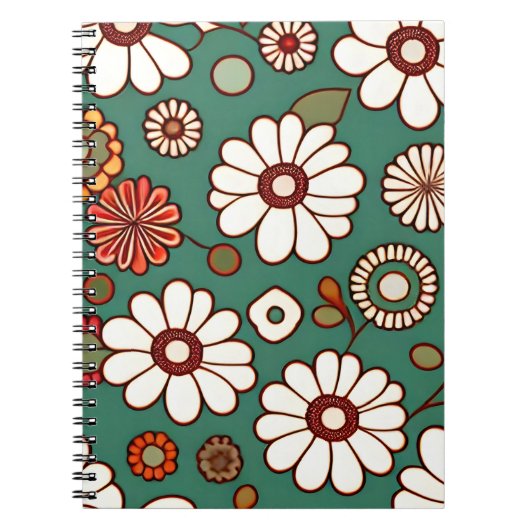 Carnet Fleurs Vintage sur Fond Vert (Devant)