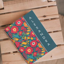 Fleurs Vintages bleues et rouges et Motif Feuille
