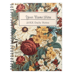 Carnet Fleurs vintages de Rose, tulipe, lys et marguerite