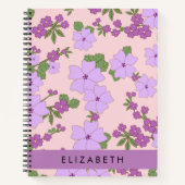 Carnet Fleurs Violettes, Motif De Fleurs, Votre Nom (Devant)