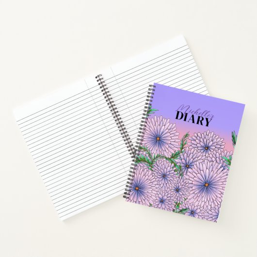 Carnet Fleurs violettes pastel et Feuilles verts (Intérieur)
